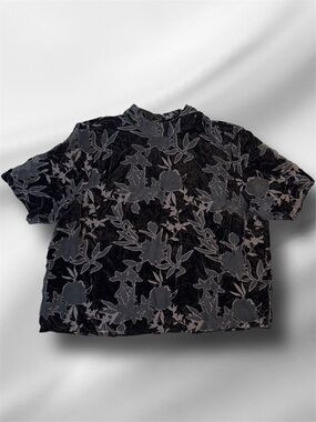 Twik Black Velvet Floral Burnout Short Sleeve Top sz M